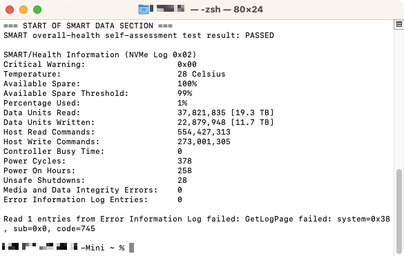 When the Smartmontools installation is finished, Smartmontools will automatically test your SSD.