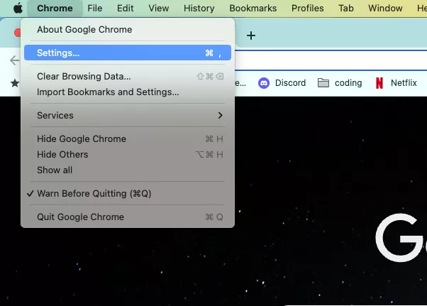 Opening Chrome settings.