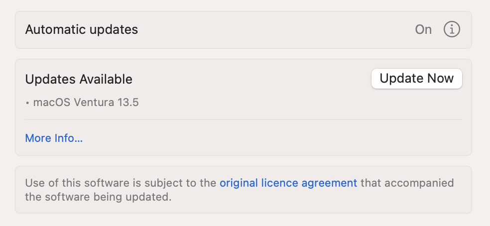Mettez à jour votre logiciel macOS pour garantir le bon fonctionnement de votre appareil. Vous devrez ensuite accepter le contrat de licence d'Apple. Mettez à jour votre logiciel macOS pour garantir le bon fonctionnement de votre appareil. Vous devrez ensuite accepter le contrat de licence d'Apple.