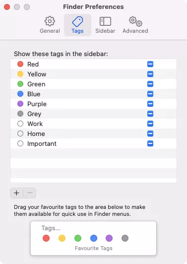 Finder Preferences > Tags