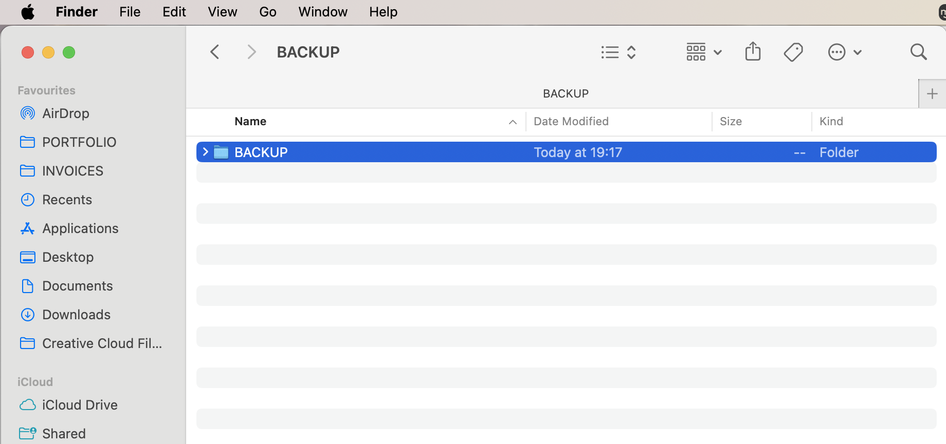 Finder on a Mac, with one folder selected. What you need to do before downgrading your macOS: back up your Mac.