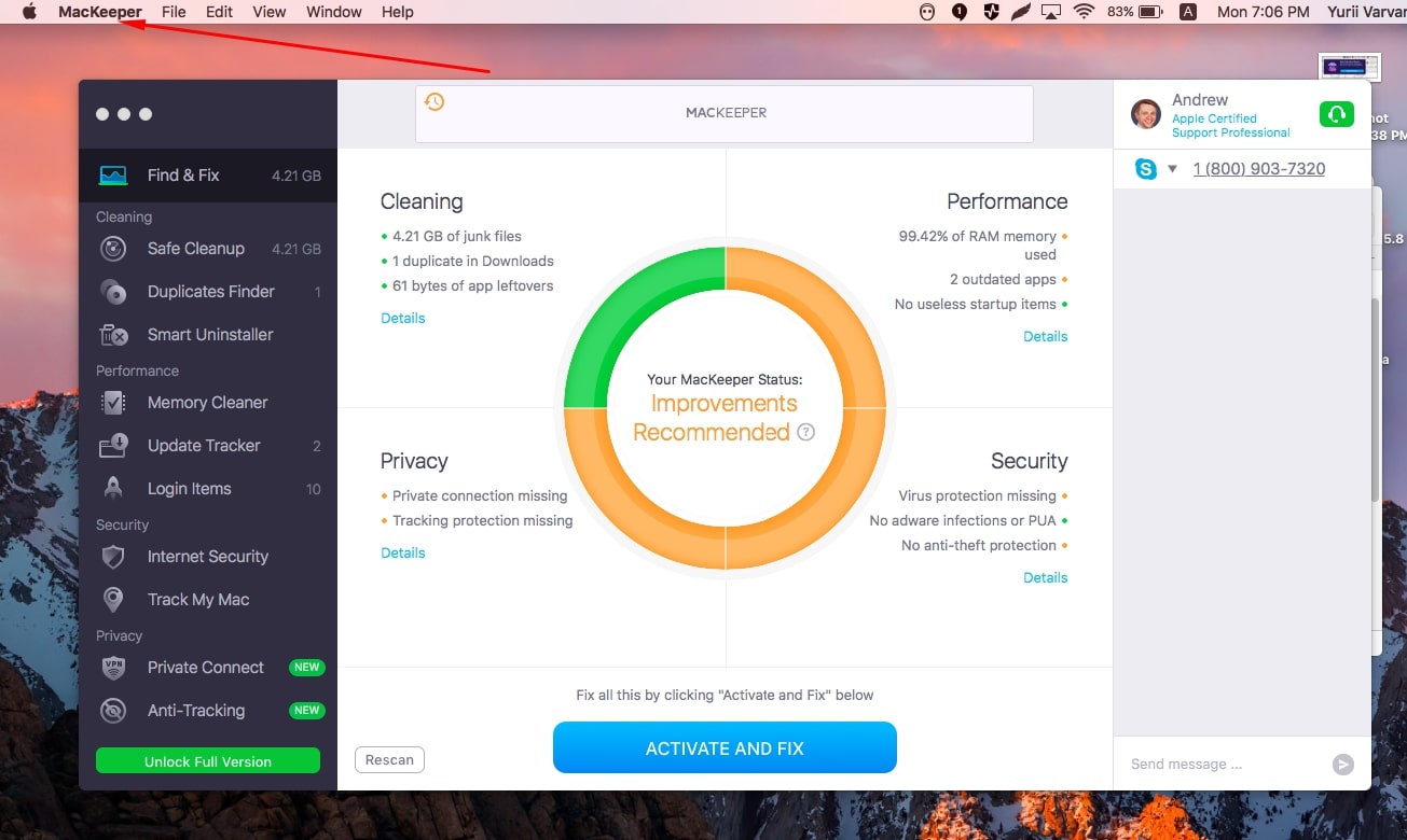 mackeeper find & fix tab mackeeper find & fix tab