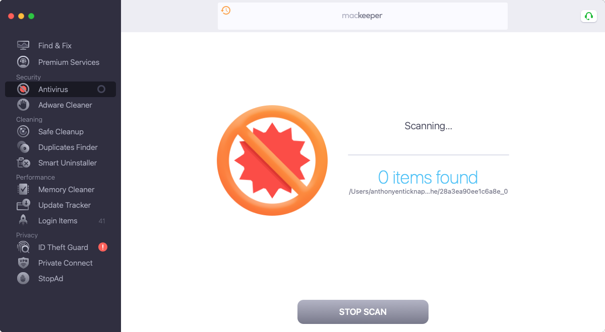 Wait ehile MacKeeper Antivirus scans your Mac