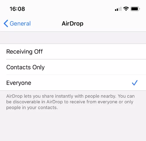 airdrop settings on iphone