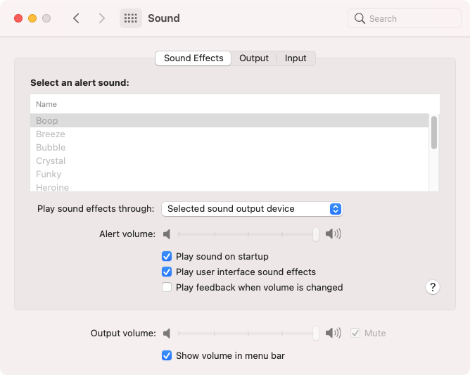 The Sound tab opened from the System Preferences shows you the existing settings to manage sound effects, output, and input while using your Mac and other accessories connected to it.