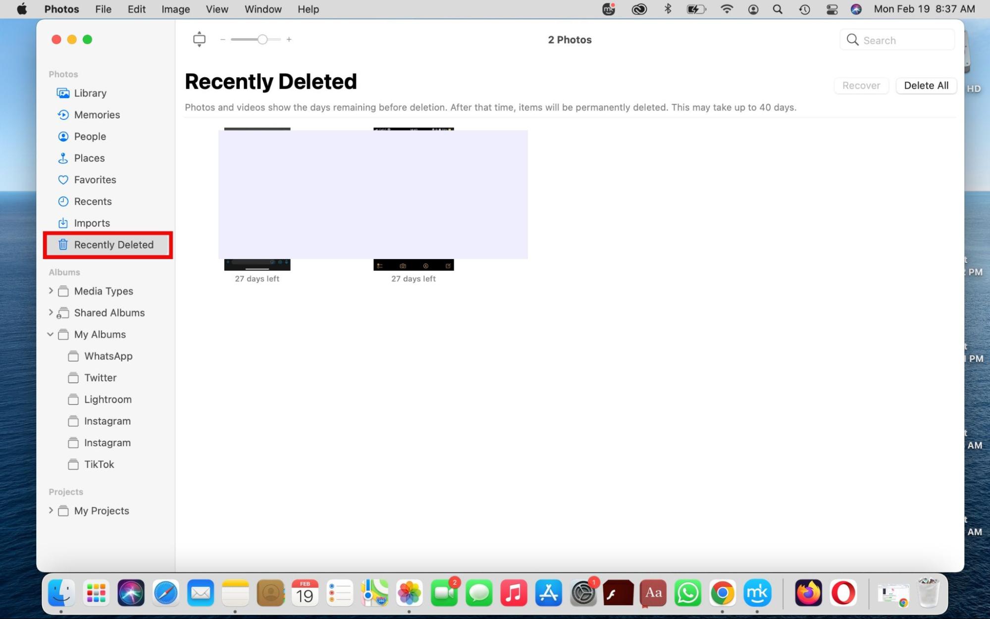 To recover deleted pictures from a Mac, launch Photos. Scroll down and click on the Recently Deleted folder in the sidebar. To recover deleted pictures from a Mac, launch Photos. Scroll down and click on the Recently Deleted folder in the sidebar.