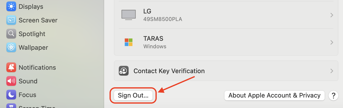 If the Apple ID doesn't match your other devices, scroll down and click Sign Out to switch accounts and enable proper iCloud syncing.