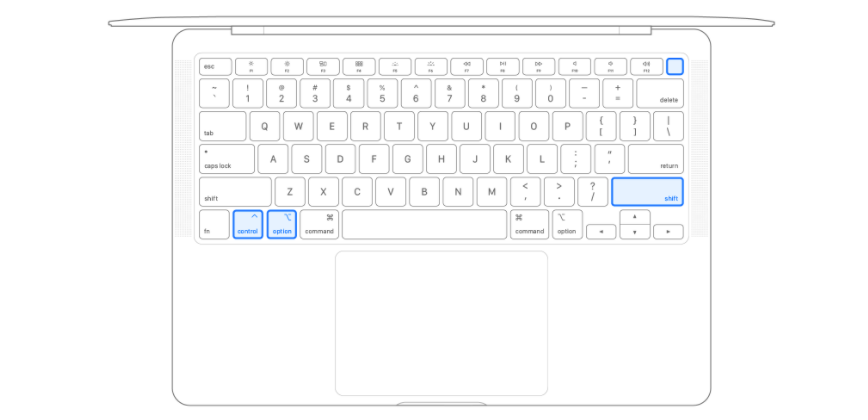 Shift+Option+Control buttons highlighted Shift+Option+Control buttons highlighted