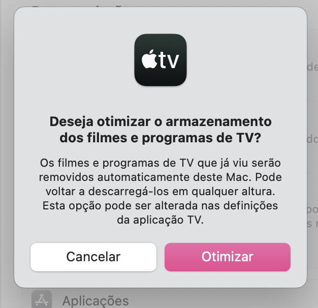 Depois de ativar o Armazenamento Otimizado, terá de confirmar a sua decisão. Clique no botão azul Otimizar para aplicar a alteração.
