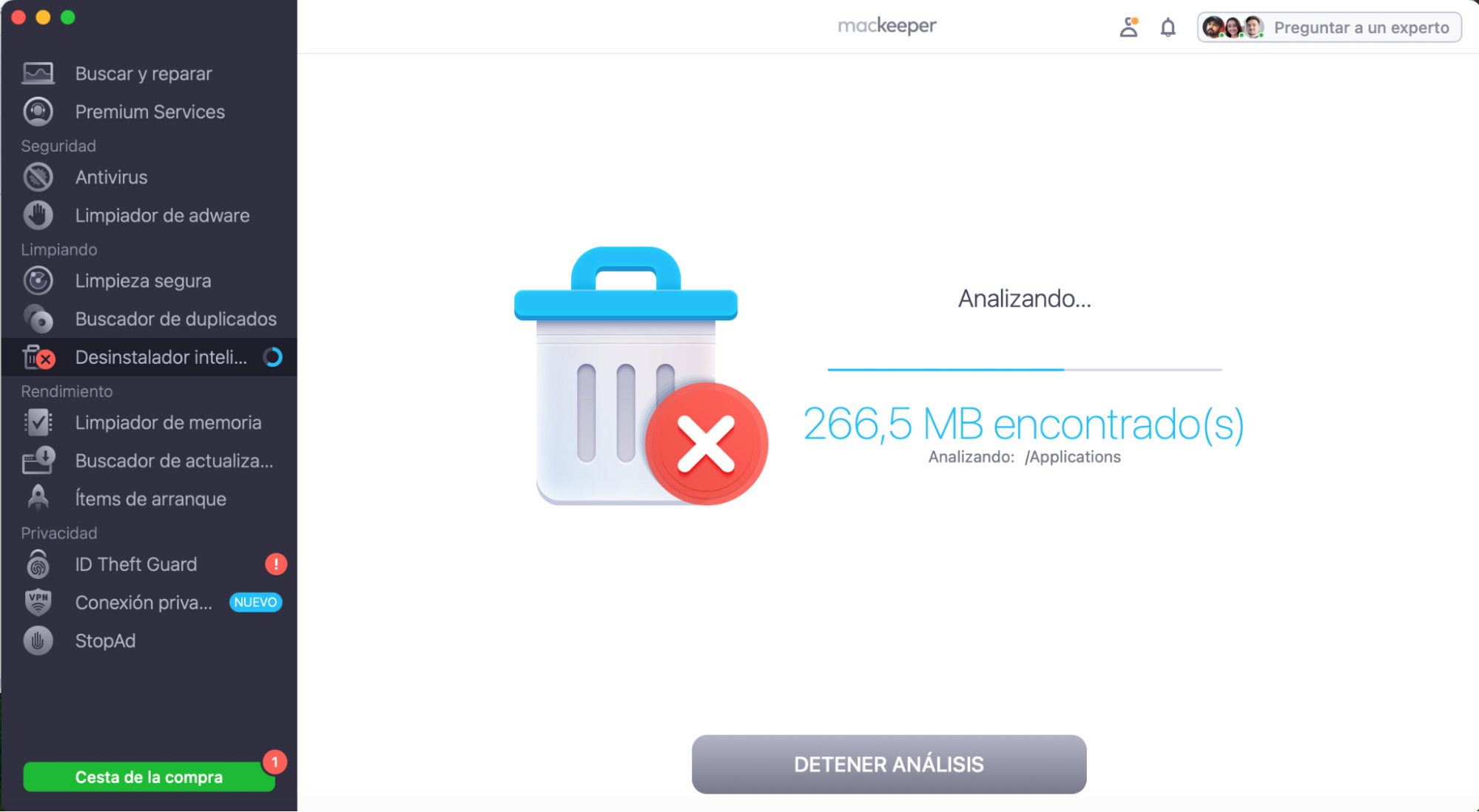 El desinstalador inteligente de MakKeeper escanea tu Mac en busca de archivos innecesarios.