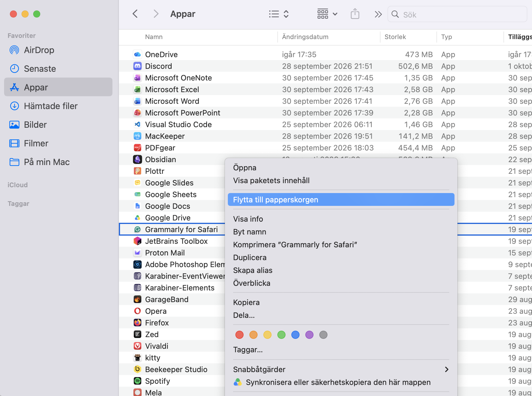 Om du hittar något som inte borde finnas i din mapp Appar, googla appen och skicka den till papperskorgen. Töm papperskorgen för att radera appen permanent.
