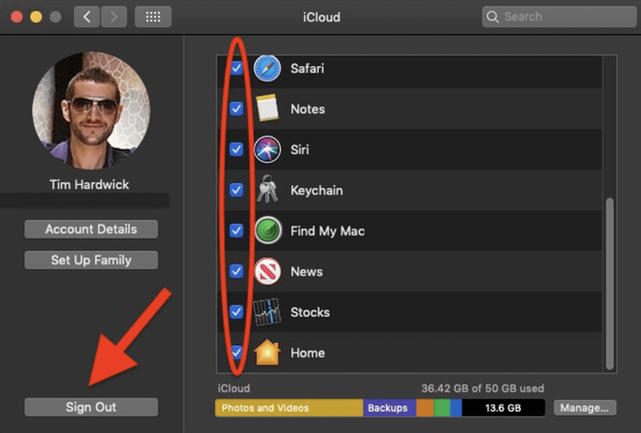 It’s fairly simple to sign out of your accounts before factory resetting macOS Sierra. First, you need to open System Preferences and go to Apple ID. Then choose Overview so you can tick all the apps you want to sign out of. After ticking them, click on Sign out.