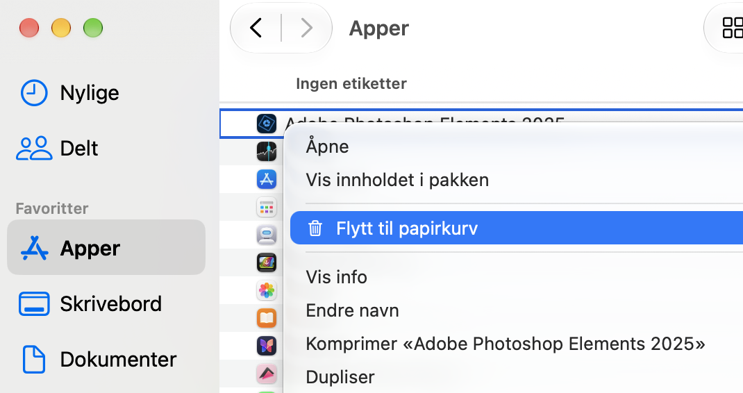 Noen ganger kommer skadelig programvare i form av en app, som du ganske enkelt kan avinstallere. Finn den i Apper-mappen din, send den til papirkurven, og tøm deretter Papirkurven.