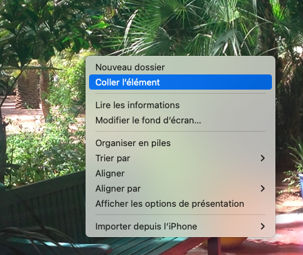 Une fois que vous avez copié quelque chose sur votre Mac, vous pouvez le coller en cliquant avec le bouton droit de la souris à un endroit, puis en sélectionnant l'option Coller ou Coller l'élément. Une fois que vous avez copié quelque chose sur votre Mac, vous pouvez le coller en cliquant avec le bouton droit de la souris à un endroit, puis en sélectionnant l'option Coller ou Coller l'élément.