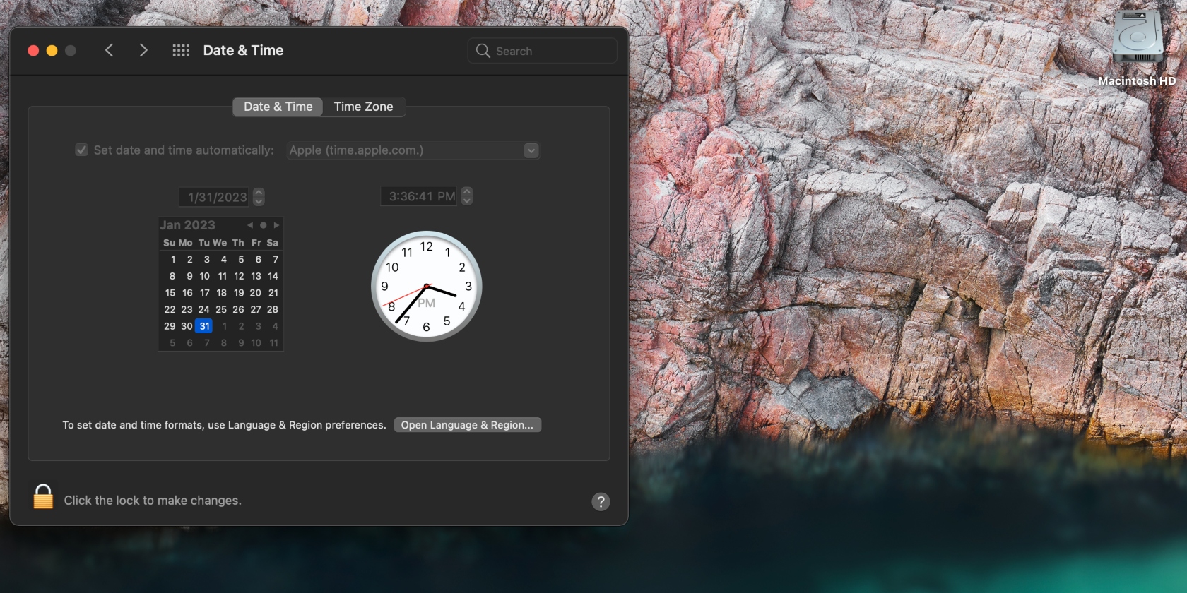 date and time settings on Mac