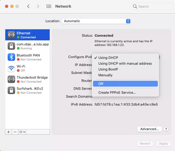 network preferences ethernet tab