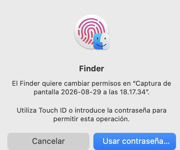 Cuando se te pida introducir tu contraseña o usar Touch ID, elige la opción que prefieras. Después podrás eliminar el archivo de la papelera.