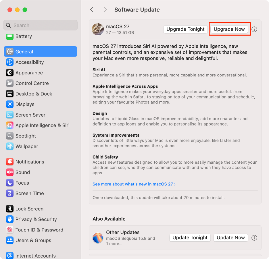 To update to the latest macOS version and fix the Zoom.us issue on your Mac, click the Upgrade Now button and follow the on-screen instructions.