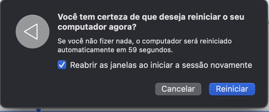 A caixa de diálogo Reiniciar em um Mac. Parte de um guia sobre como resolver o problema de falhas na tela do MacBook.