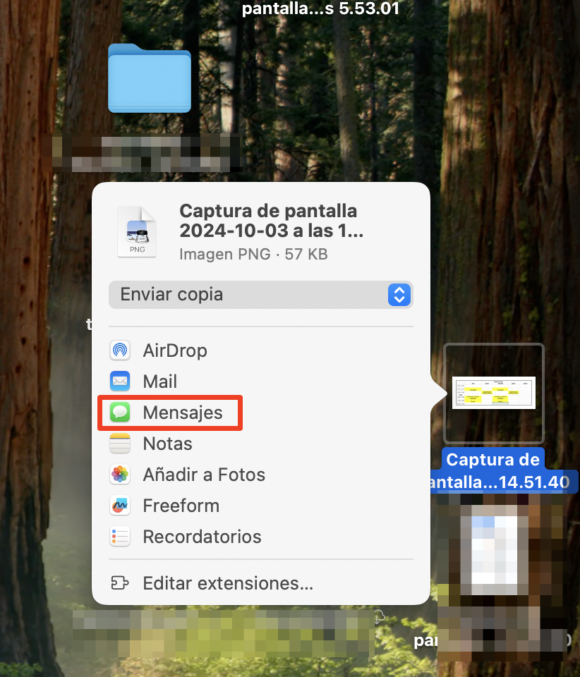 El menú Compartir del Mac muestra todas las opciones de uso compartido. Selecciona Mensajes para transferir datos de Mac a Mac usando iMessage. El menú Compartir del Mac muestra todas las opciones de uso compartido. Selecciona Mensajes para transferir datos de Mac a Mac usando iMessage.