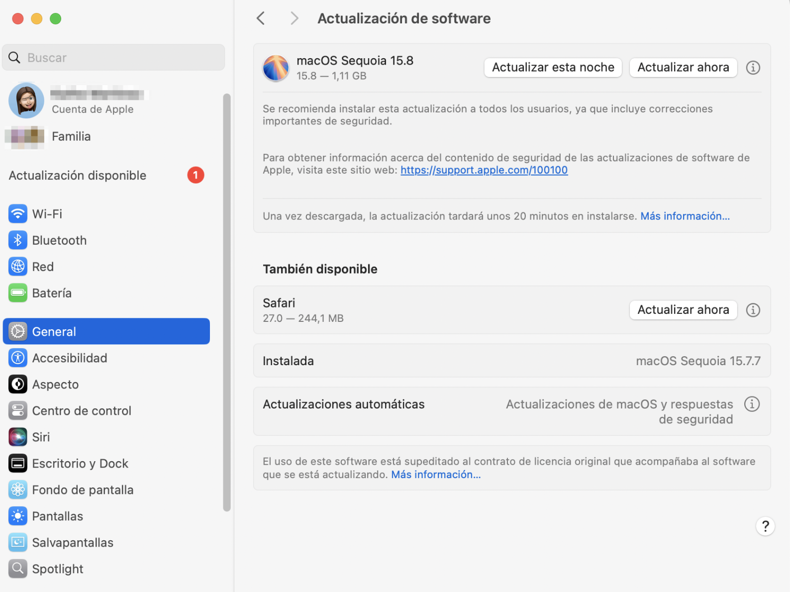 Si hay alguna actualización pendiente para el dispositivo, el firmware o los controladores de tu Mac, se te pedirá que la instales aquí y sigas todas las instrucciones en pantalla.