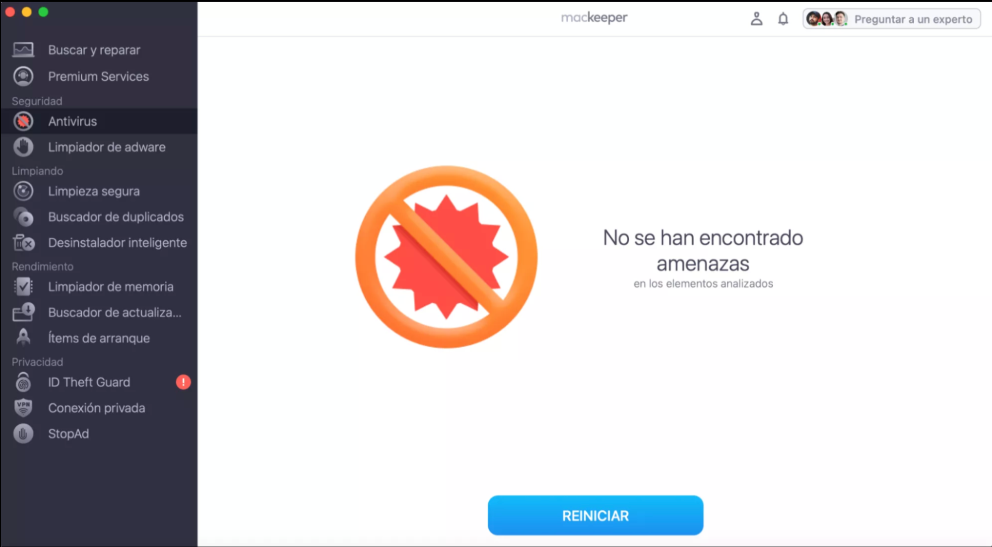Si el Antivirus de MacKeeper detecta algún malware, elimínalo siguiendo las instrucciones que aparecen en pantalla.