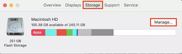 about this Mac Storage tab