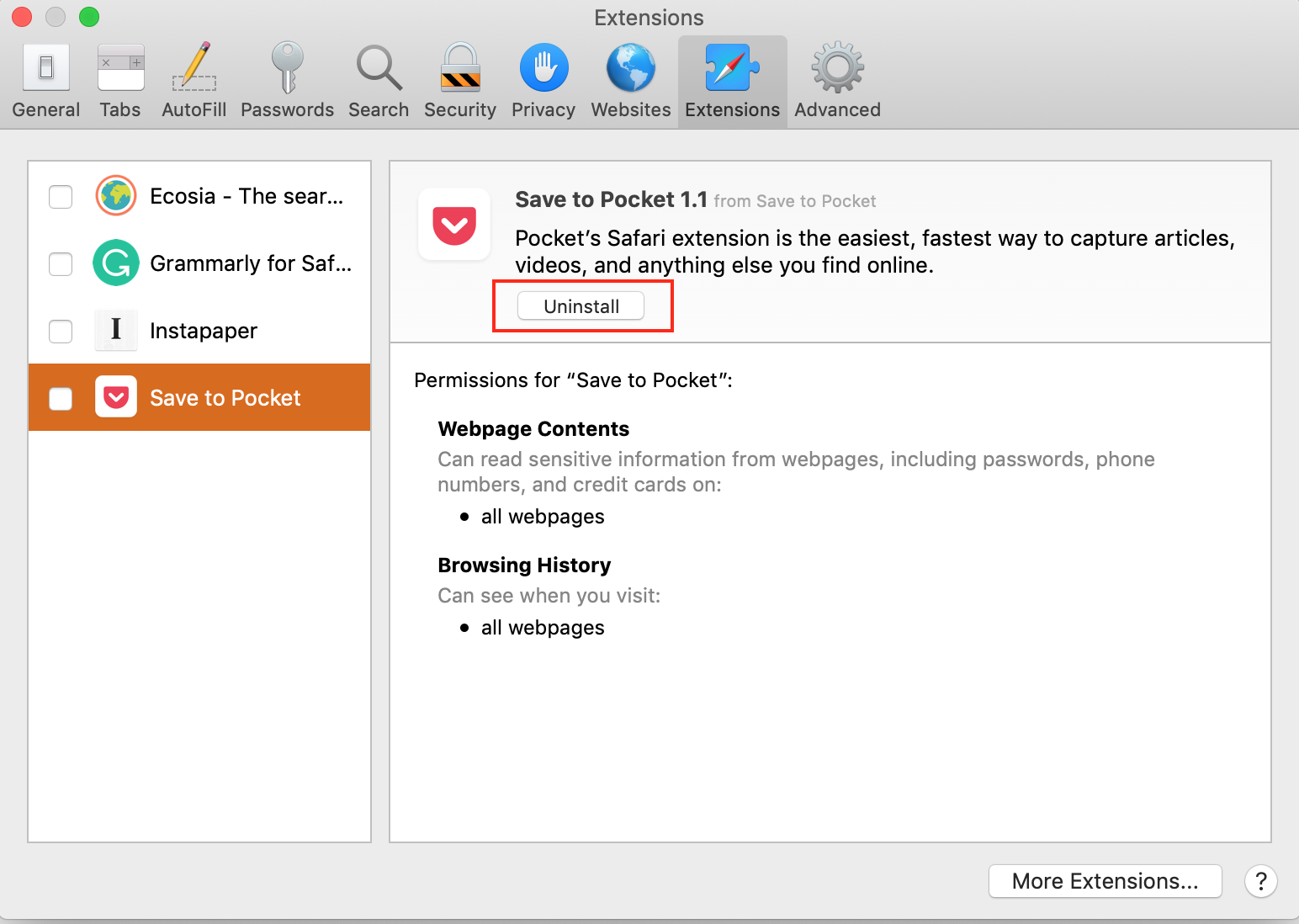 uninstall safari extensions in preferences uninstall safari extensions in preferences