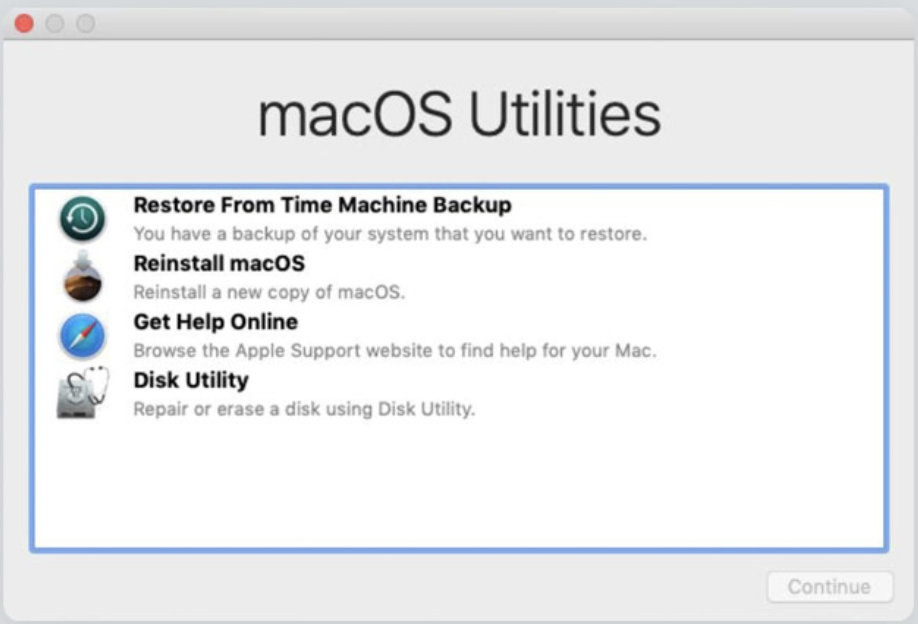 macOS Utilities window macOS Utilities window