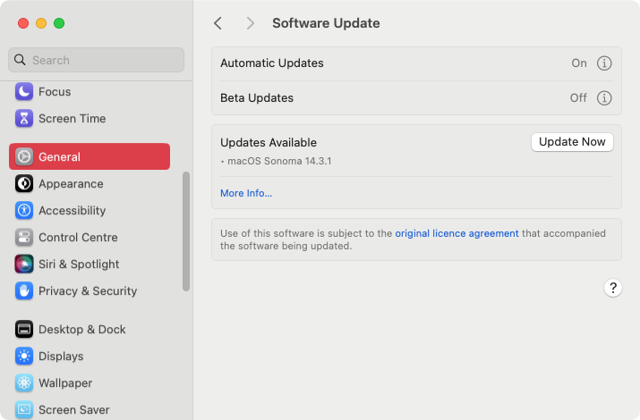 In your Mac's System Settings, go to the General > Software Updates section and look for updates that you can apply.