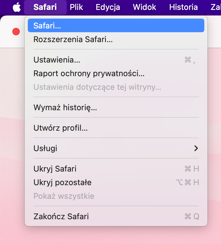 Teraz musisz kliknąć opcję Safari, stąd będzie dostępna wersja Twojej przeglądarki Safari.