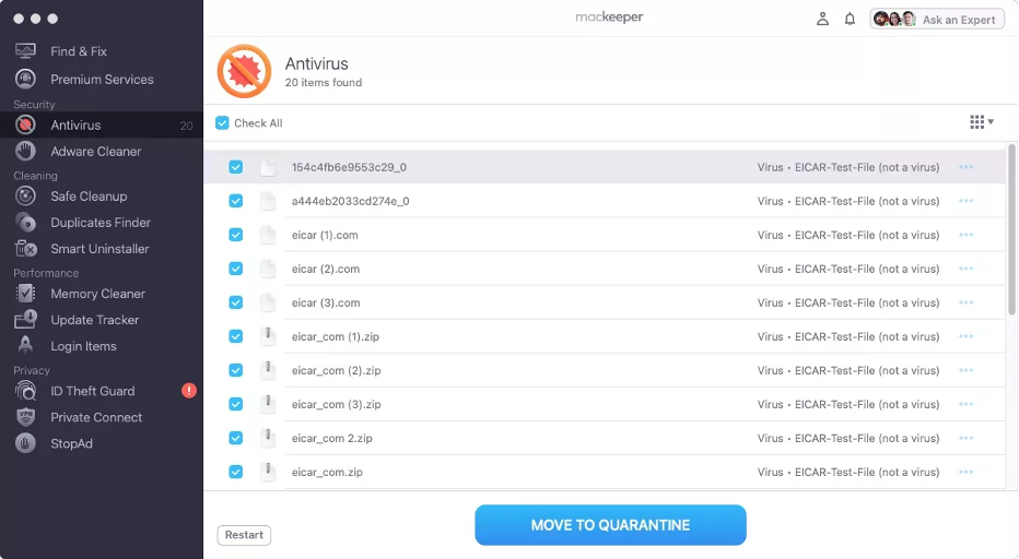 Once the scan is complete, you’ll be able to look through to see if any processes or activity is suspicious. If anything looks strange, tick it and press Move to Quantine to secure your device.