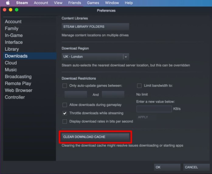 how to clear download cache steam mac