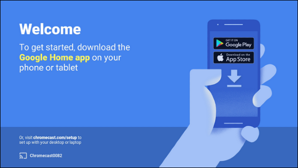 Chromecast welcome screen displayed on a TV screen
