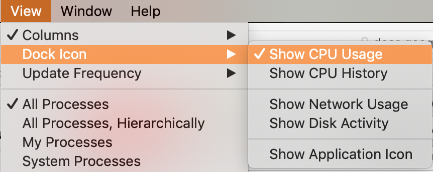 dock icon in the view settings in activity monitor dock icon in the view settings in activity monitor