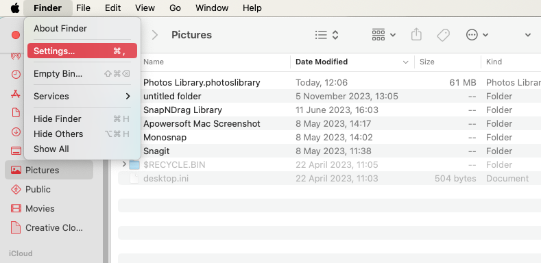 Open a Finder window, then select Finder > Settings from the menu bar. From there, you'll be able to check if external drives are set to appear. Open a Finder window, then select Finder > Settings from the menu bar. From there, you'll be able to check if external drives are set to appear.