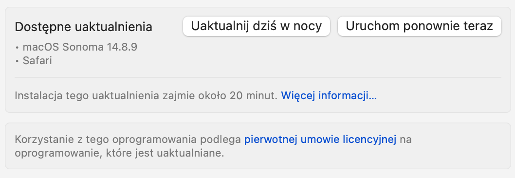 Jeśli Twój Mac znajdzie jakiekolwiek oczekujące aktualizacje systemu macOS lub App Store, zostaną one tutaj wyświetlone, gotowe do kliknięcia Aktualizuj.