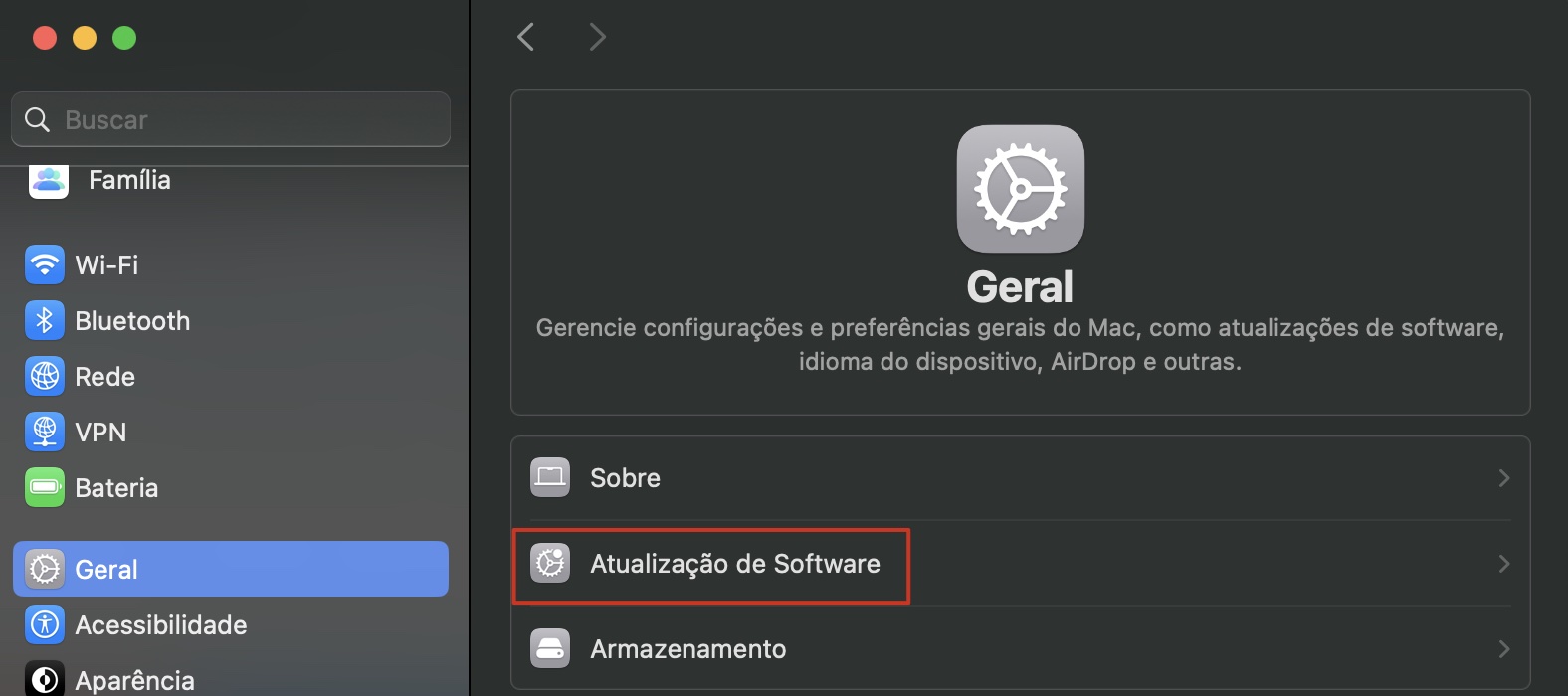 Atualize seu macOS para corrigir problemas com o mouse Apple. Vá aos Ajustes do Sistema, clique em Atualização de Software. Seu Mac agora irá procurar por atualizações disponíveis.