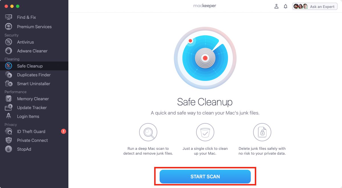 Start Scan in Safe Cleanup Start Scan in Safe Cleanup
