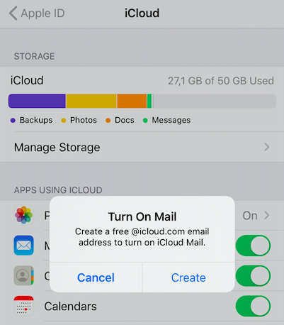 turn on icloud mail with create icloud mail option turn on icloud mail with create icloud mail option