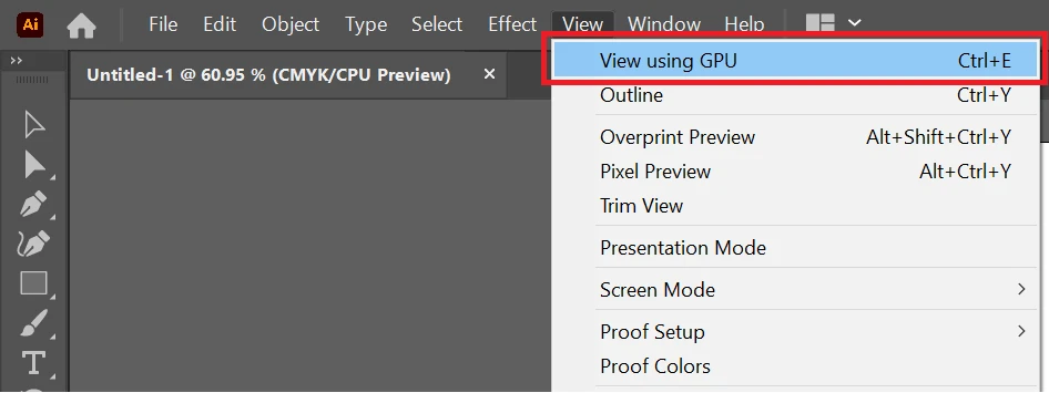 Open the View menu in Adobe Illustrator on your Mac and choose Outline to switch into outline view, which skips colors and effects to reduce lag.