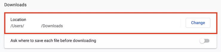 Files download location in Chrome