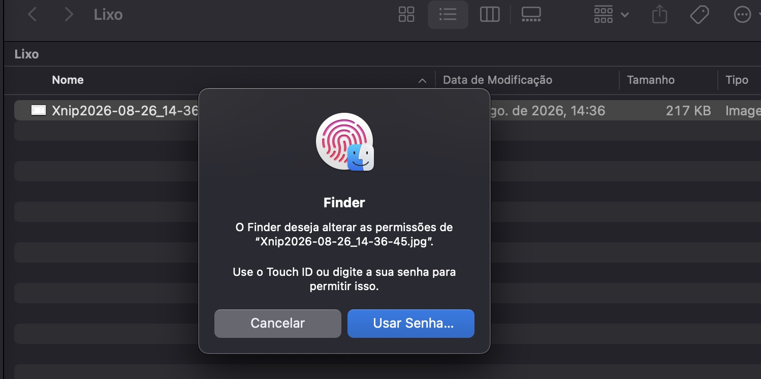 Quando for solicitado, digite sua senha ou use o Touch ID. Depois, você vai poder eliminar o arquivo do Lixo.