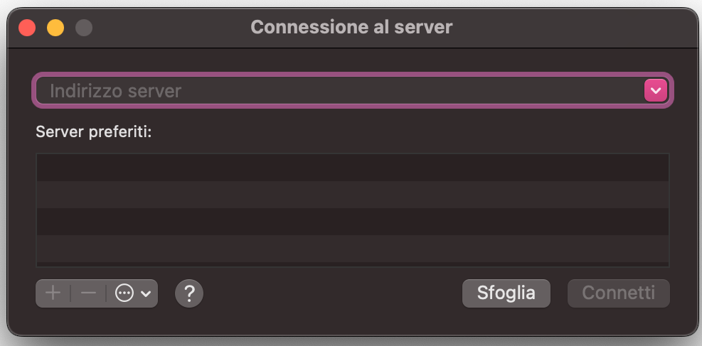 Libera altro spazio sul Mac accedendo al Finder e usando un disco di rete. Connettiti al server desiderato e fai clic su Connetti dopo averlo inserito.