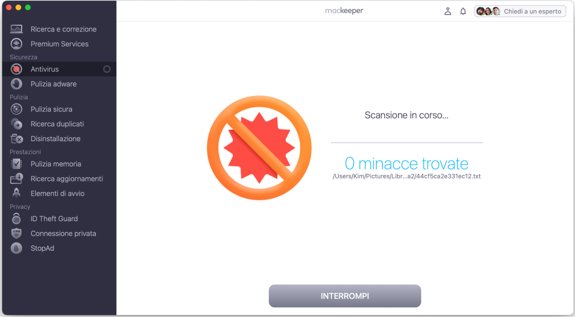 Antivirus di MacKeeper su Mac. Se vengono trovate minacce, potrebbero nascondere la tua cartella Applicazioni, impedendoti di trovarla. Seleziona le minacce e clicca su Sposta in quarantena per eliminarle.