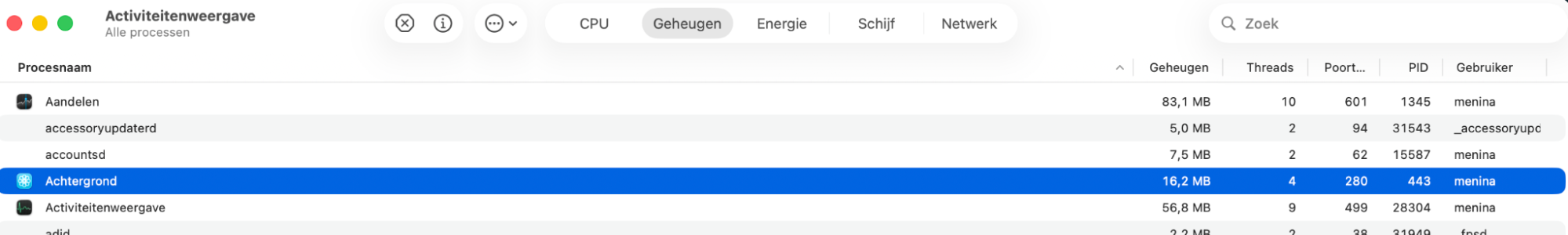 Selecteer de app die je wilt stoppen door erop te klikken. Je ziet dan een blauwe markering. Klik vervolgens op het  x-pictogram.