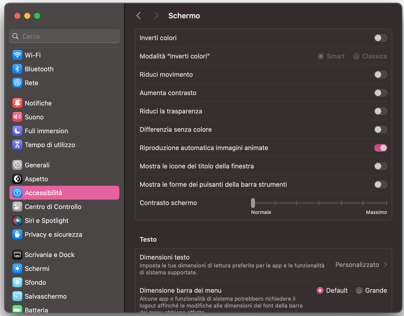 Vai su Accessibilità per gestire la trasparenza dello schermo.