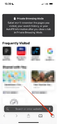 two squares icon on Safari when in private mode on iOS