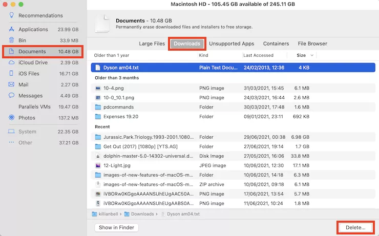 Delete files on Mac