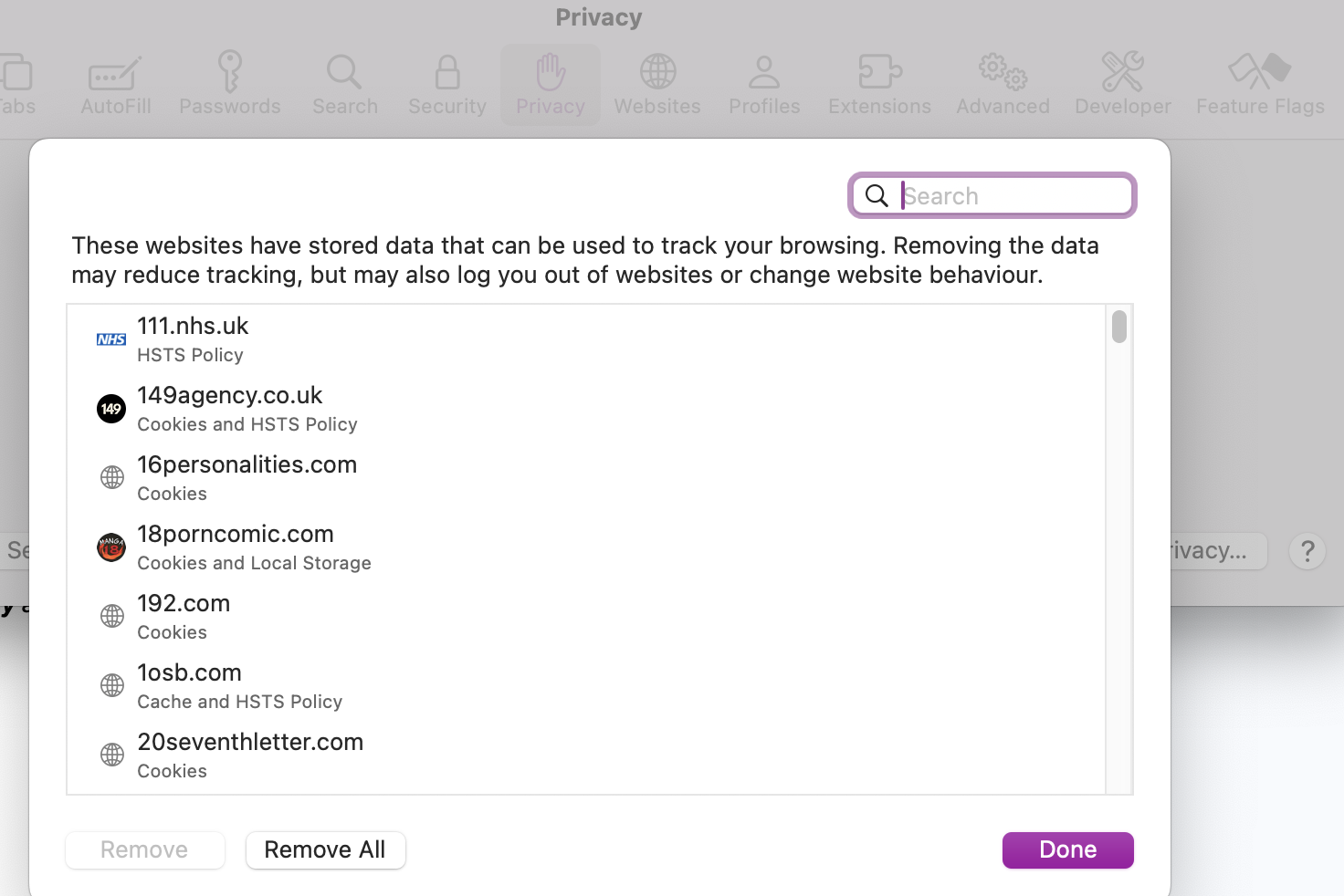 The quickest way to manually remove all Safari cache and cookies from Mac is to open the Privacy tab in your Safari settings. From there, click on Manage Website Data and click on Remove All to get rid of cache and cookies.